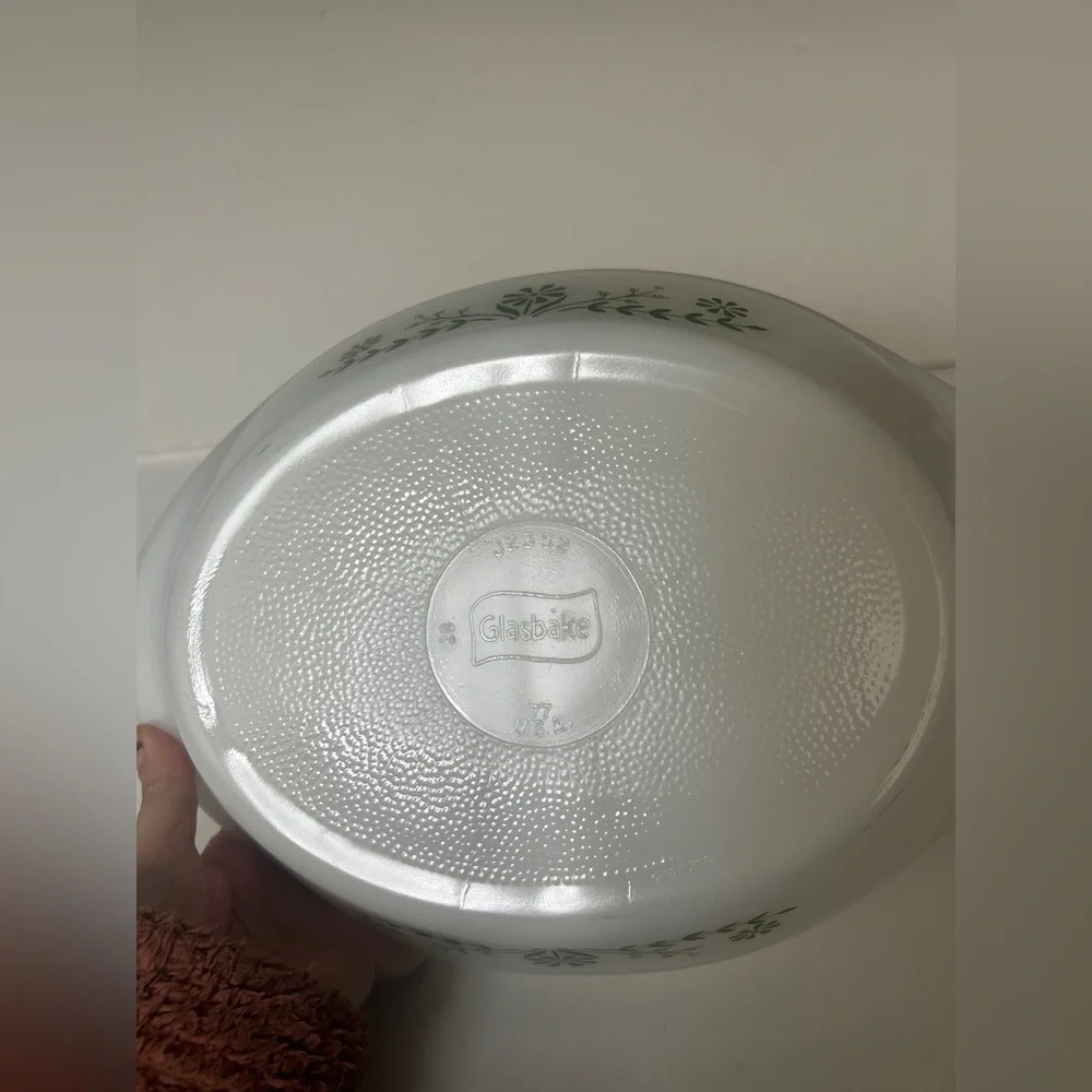 Vintage Glasbake Daisy J2352 Oval Bowl, Milk Glass
